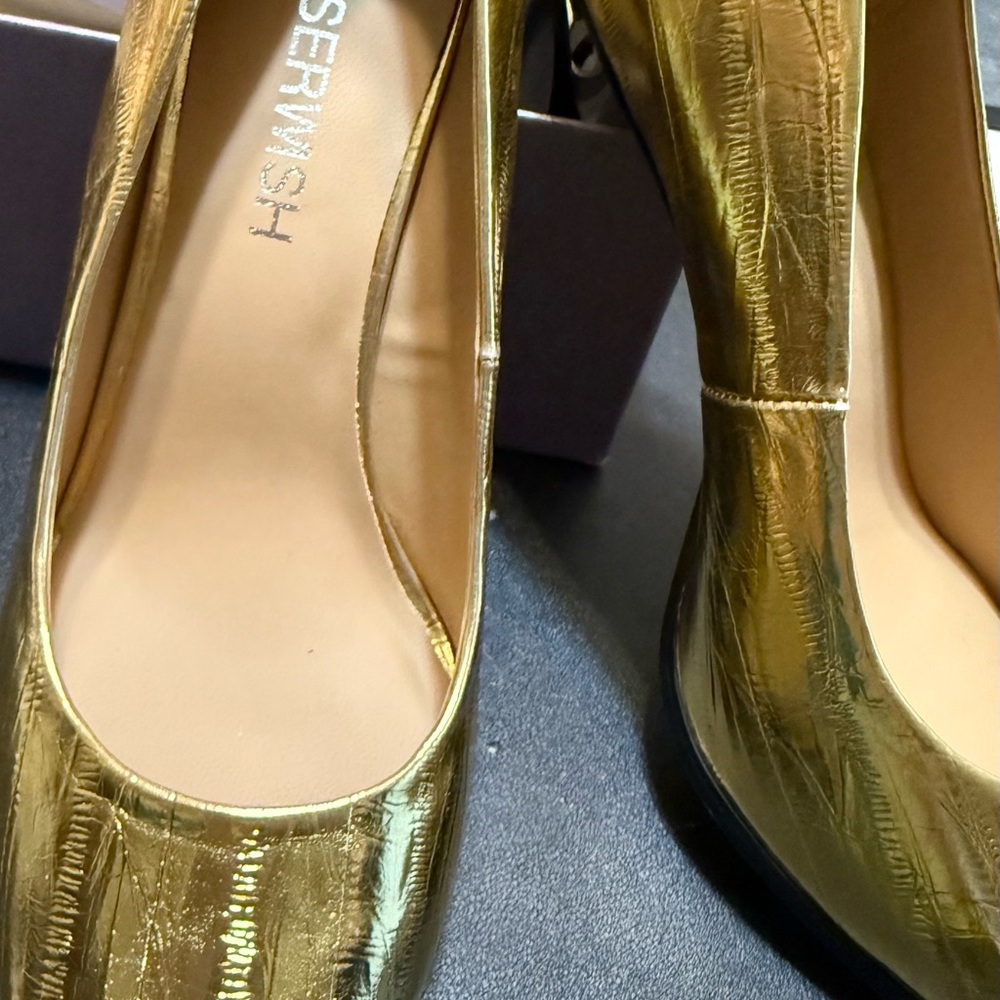 Gold Women's Chunky Block Heel Shoes